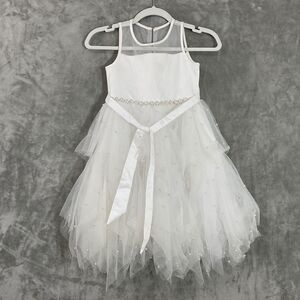 American Princess Girls 7 Fancy Special Occasion Dress White Beaded tulle Fairy